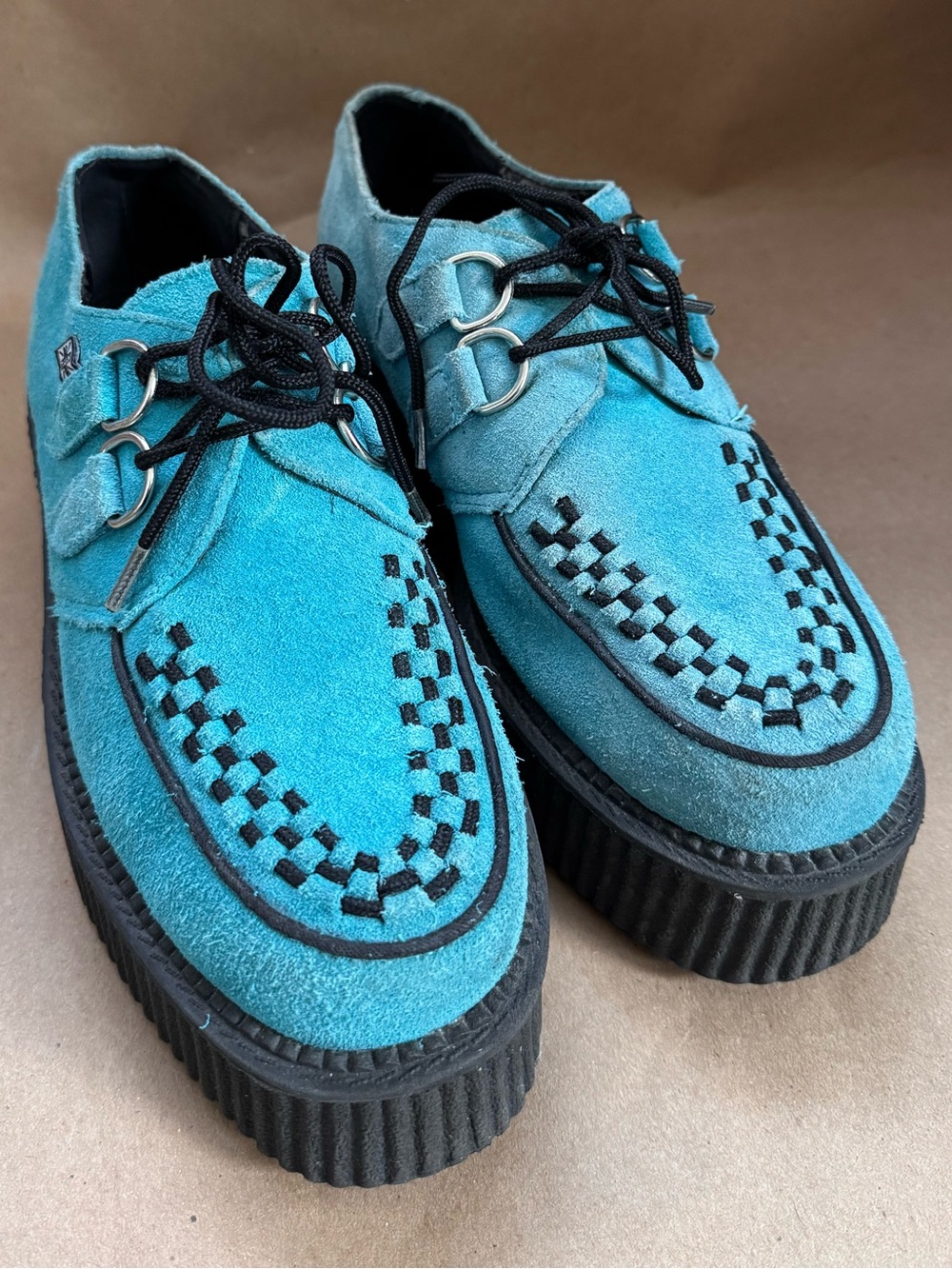 T.U.K. Turquoise Suede Mondo Platform Creepers. M6/W8